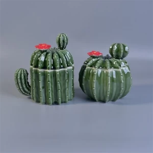 einzigartiger grüner Keramikkerzenhalter mit Deckel