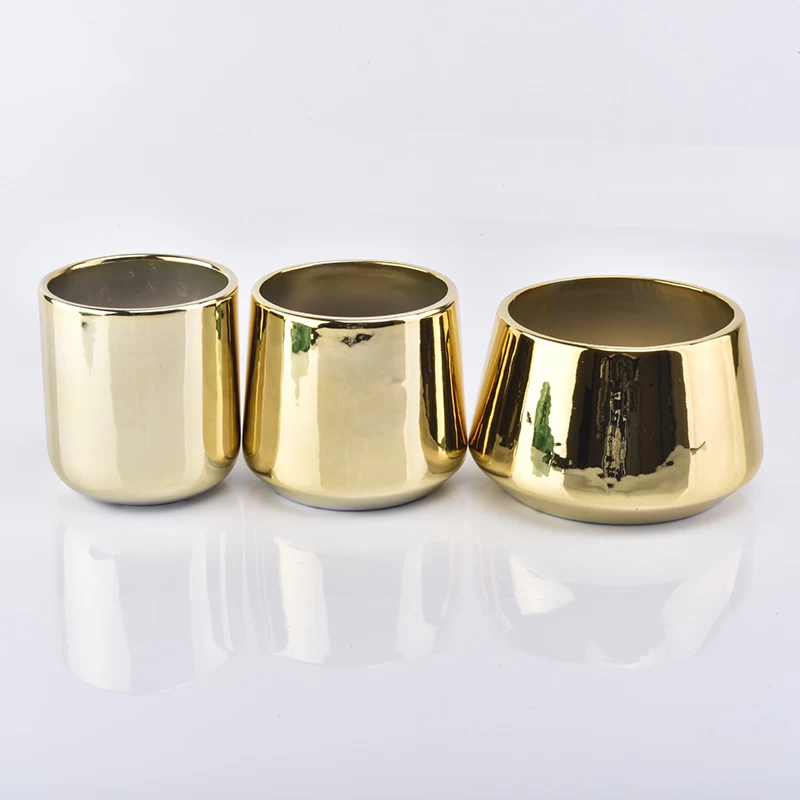 Luxury Gold electroplated round bottom ceramic candle holder 10oz popular selling home decoration 
