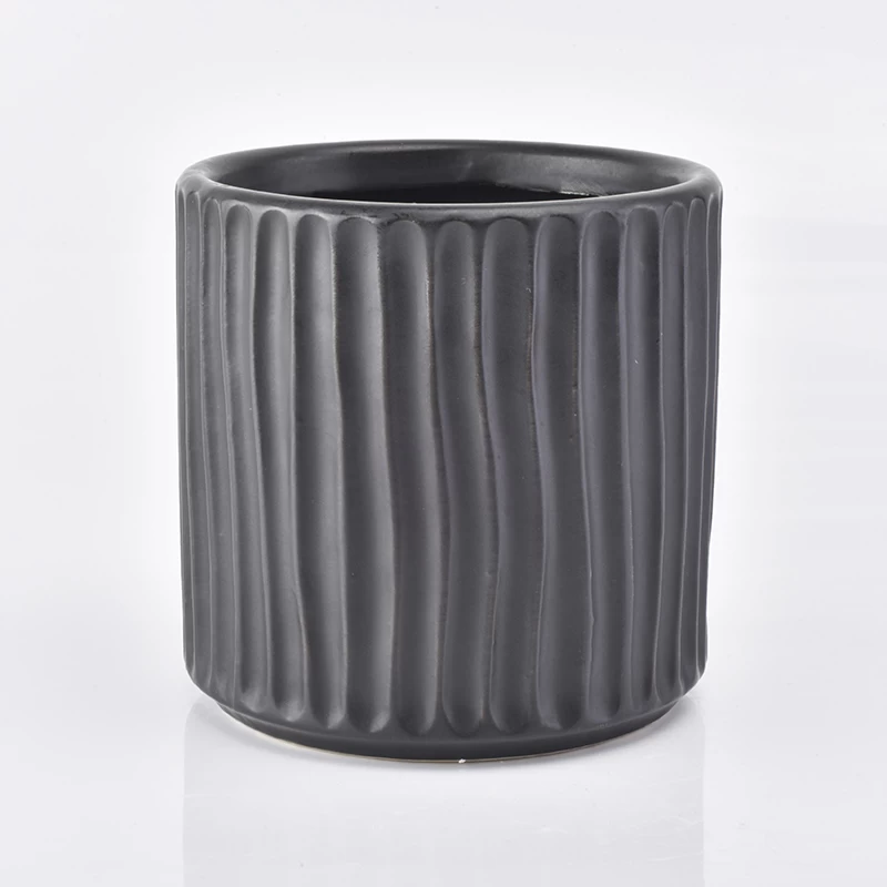 Big capacity round shape matte black ceramic wax candle jar 