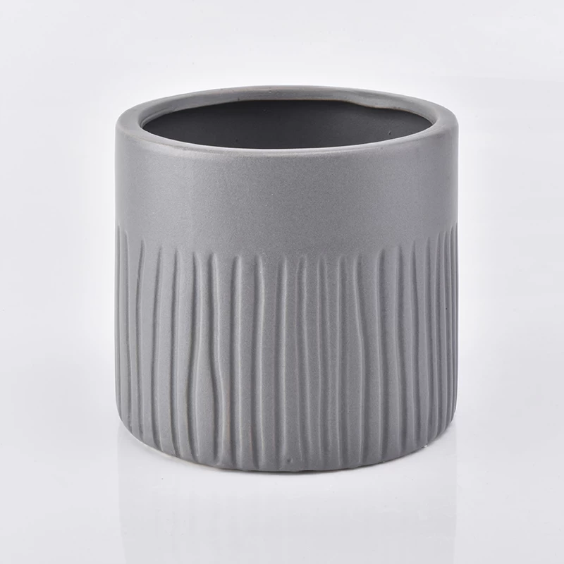 Matte grey ceramic candle jar with tree pattern 500ml   
