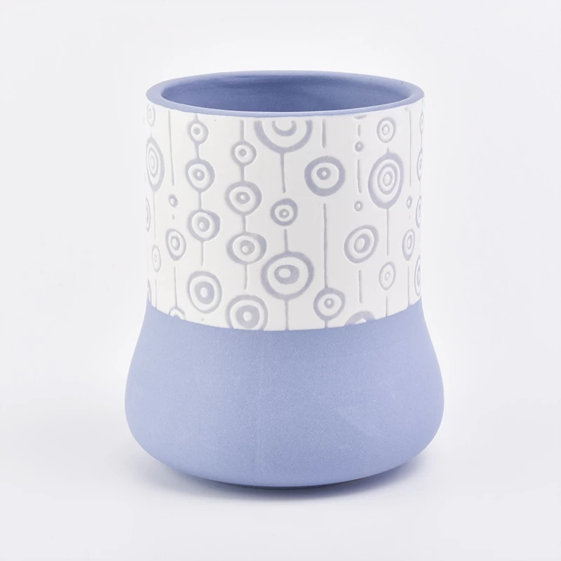 Ceramic candle jar blue and white color with unique pattern