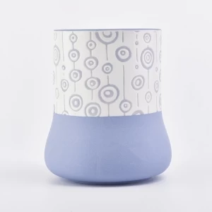Ceramic candle jar blue and white color with unique pattern