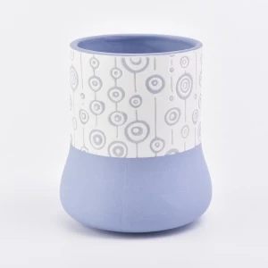 Ceramic candle jar blue and white color with unique pattern