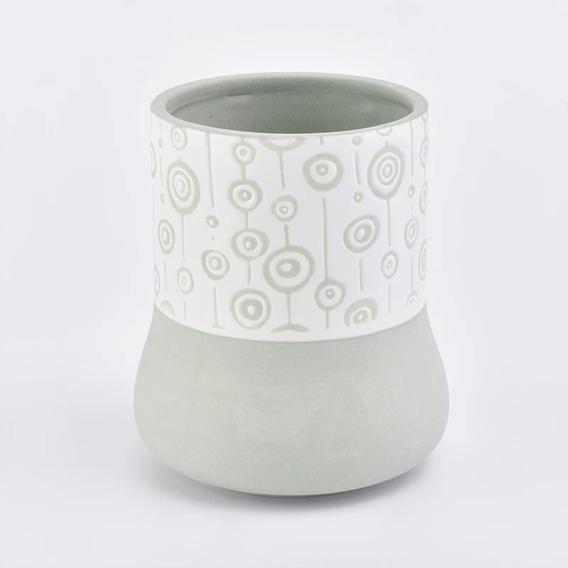 light green ceramic candle holder with white pattern