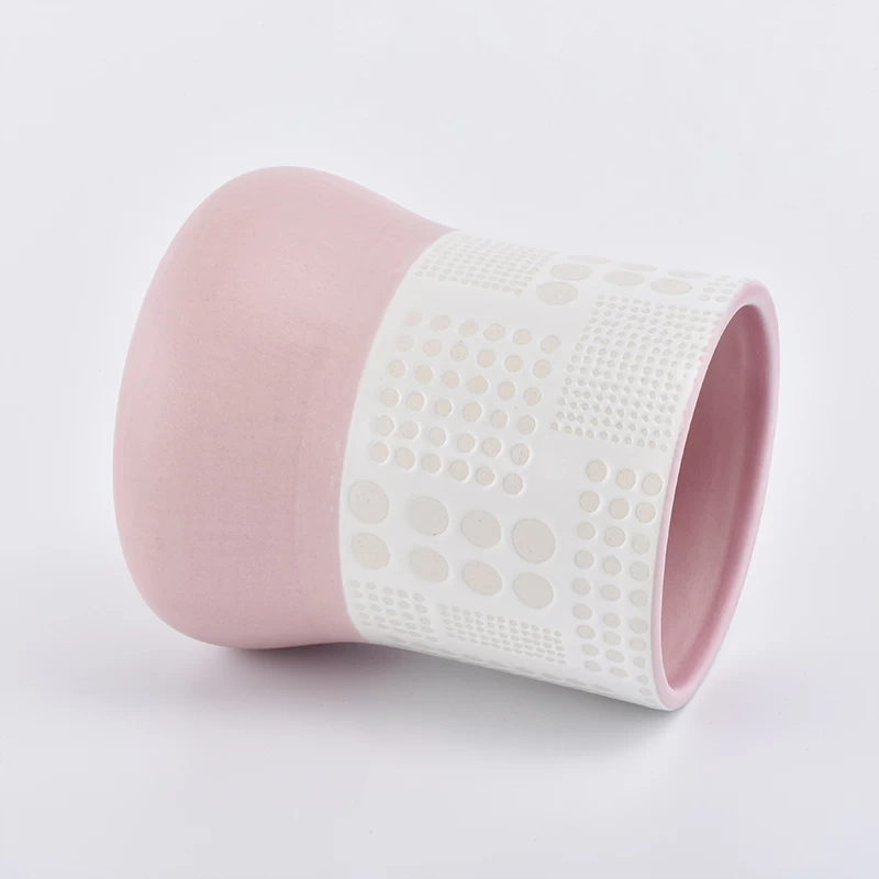 Elegant engraved  ceramic candle jars cylinder candle jar for home deco