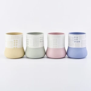 Elegant engraved  ceramic candle jars cylinder candle jar for home deco