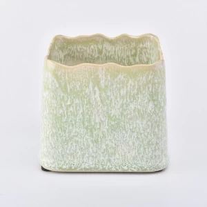 light green square ceramic candle jar