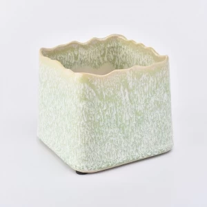light green square ceramic candle jar