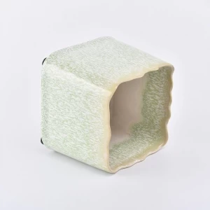 light green square ceramic candle jar