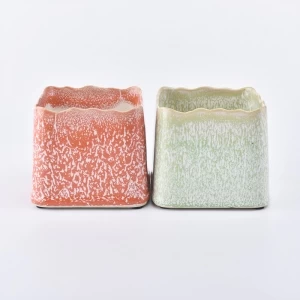 light green square ceramic candle jar