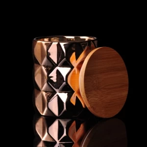 Big capacity bronze ceramic candle jar with wooden lid