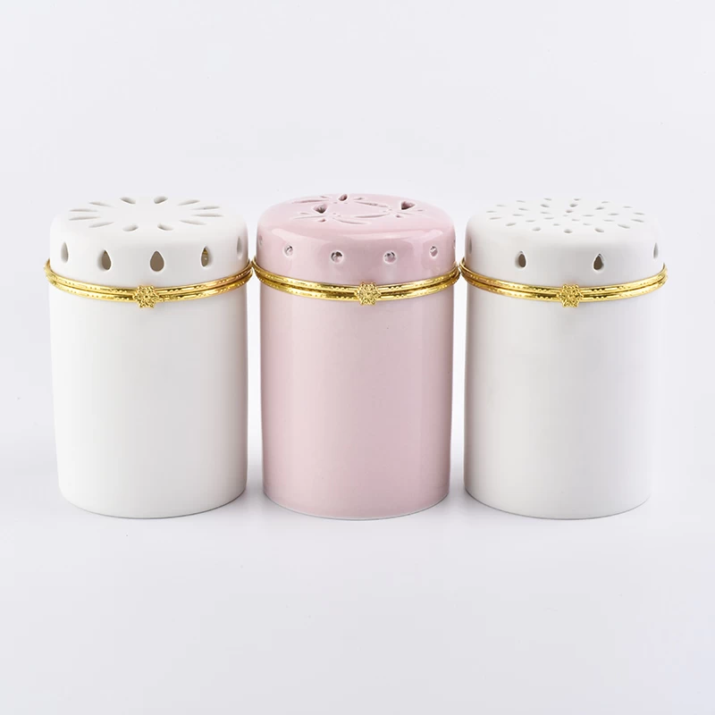 Round white Ceramic Candle Jars with heart shape Lid for Soy Candle