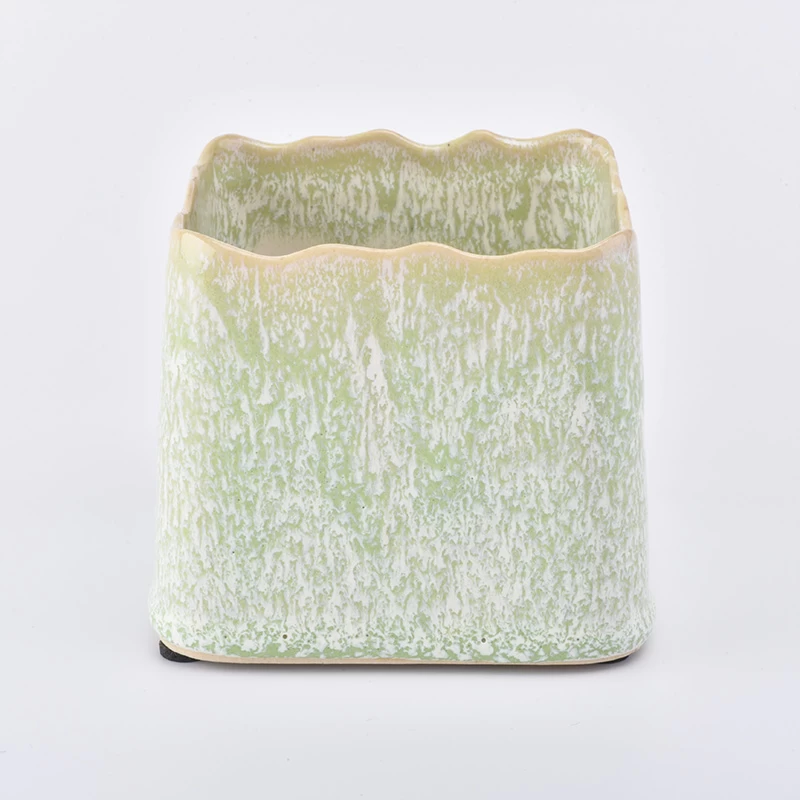 variable glazed square ceramic candle jar