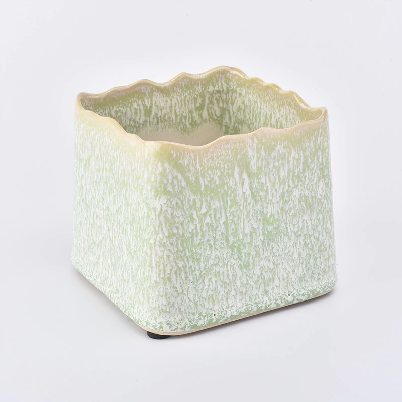 variable glazed square ceramic candle jar