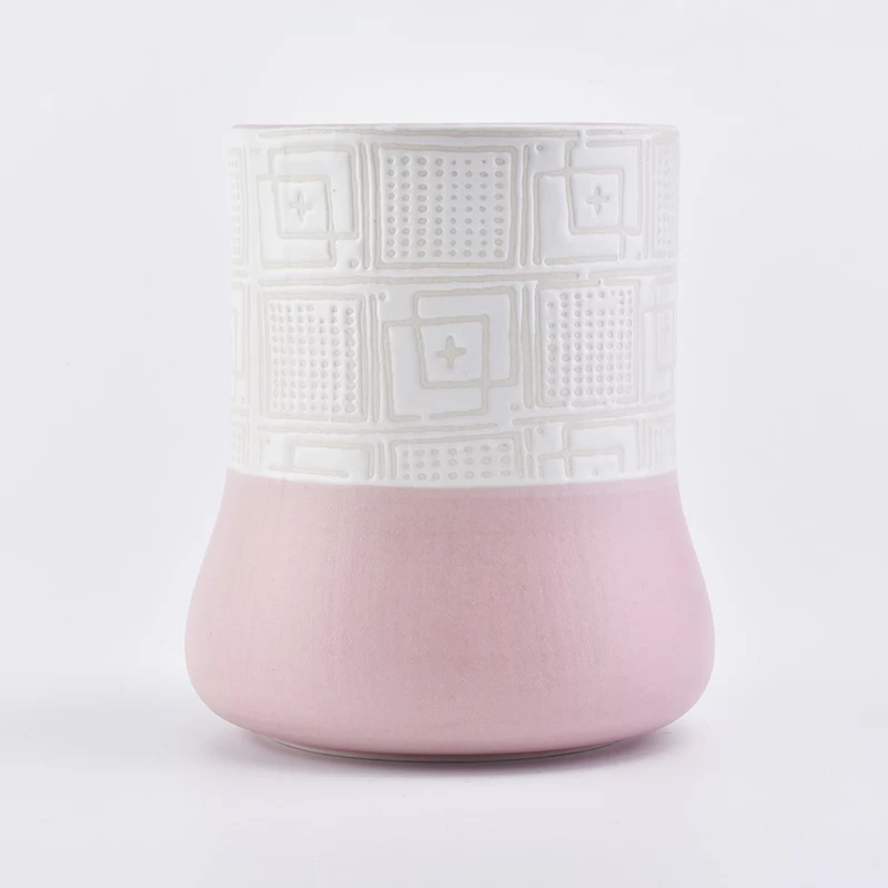 Ceramic Candle Holder-Solid Pink Bottom& Textured Top