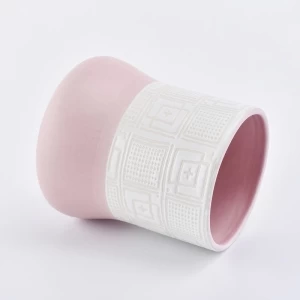 Ceramic Candle Holder Solid Pink Bottom Textured Top