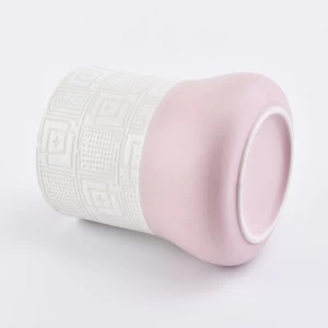 Ceramic Candle Holder Solid Pink Bottom Textured Top