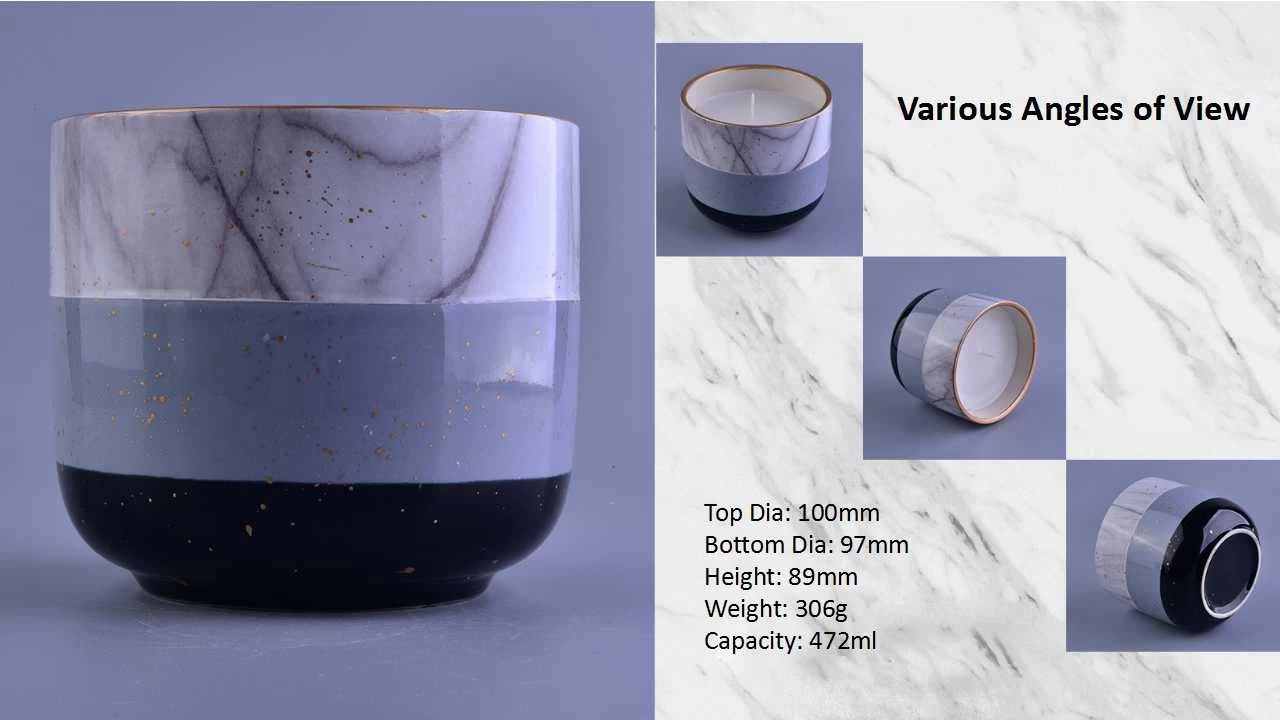 Marble pattern ceramic candle jar for home fragrance