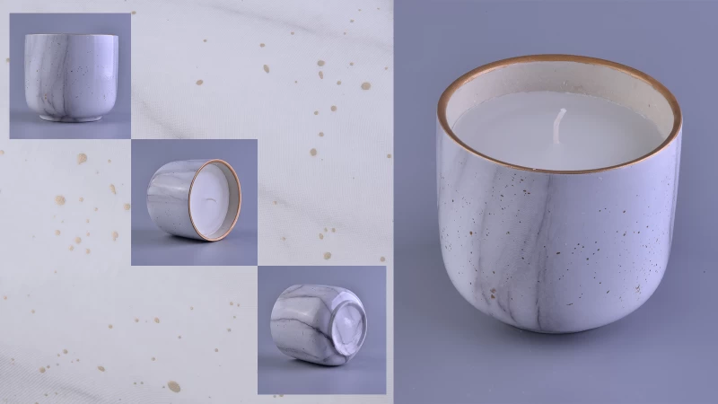 Marble pattern ceramic candle jar for home fragrance