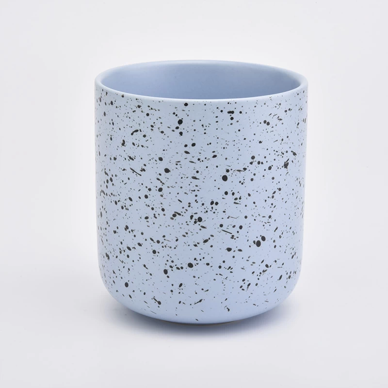Round shape 12oz blue color ceramic candle holder 
