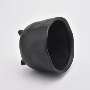 Matte Black Ceramic Jar Footed Ceramic Candle Holder Home Decoration