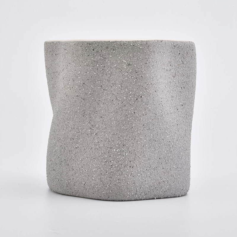 Waved Sandy Grey Ceramic Holders Ceramic Candle Vessle Home Decoration