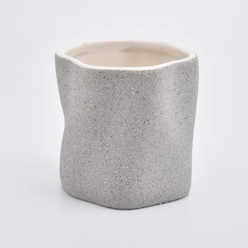 Waved Sandy Grey Ceramic Holders Ceramic Candle Vessle Home Decoration