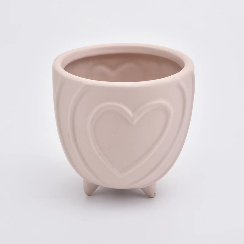 Matte Pink Heart Footed Ceramic Holder Home Decoration