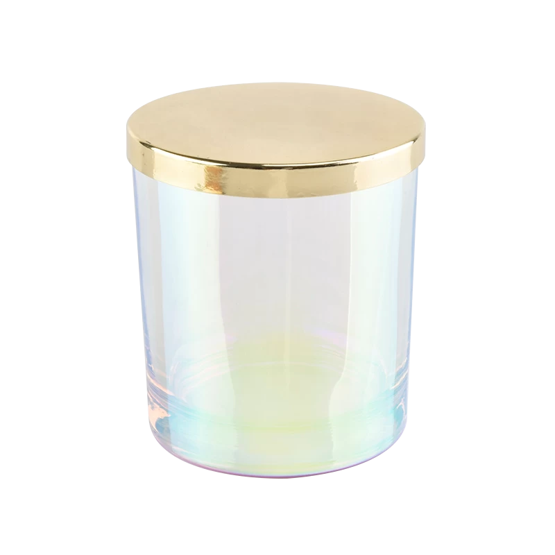 جرة شمعة زجاجية قزحية الألوان 6 أونصات مع أغطية ذهبية