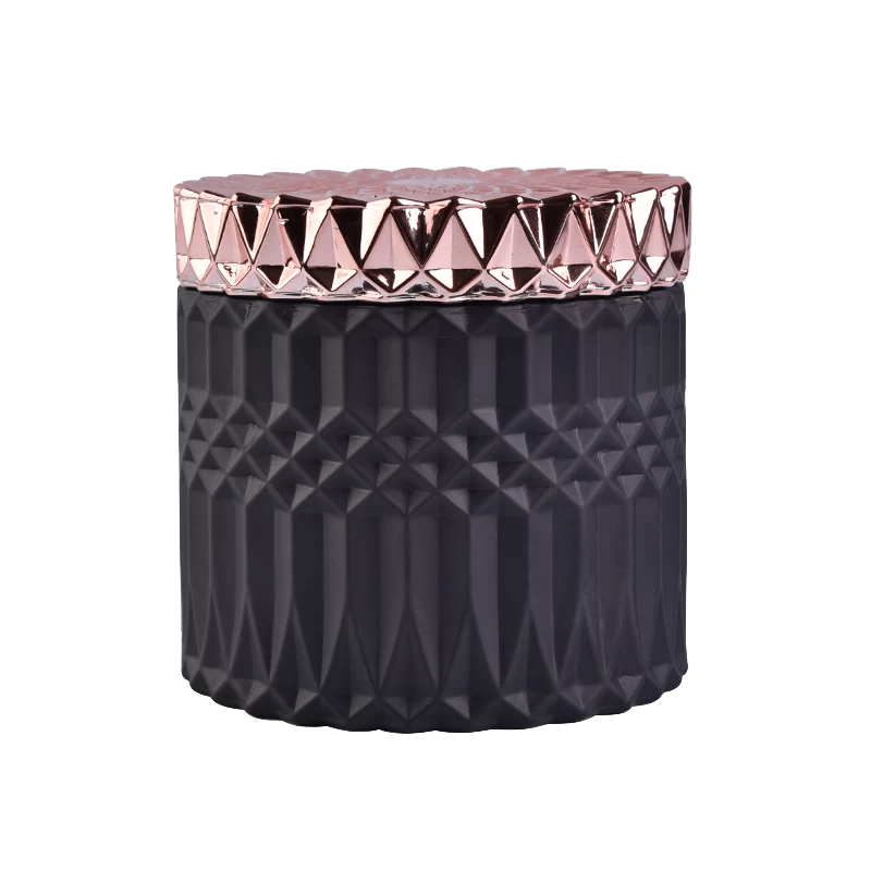 Bougeoir cylindrique en verre géo noir mat 10OZ 12OZ avec couvercles pour fournisseur