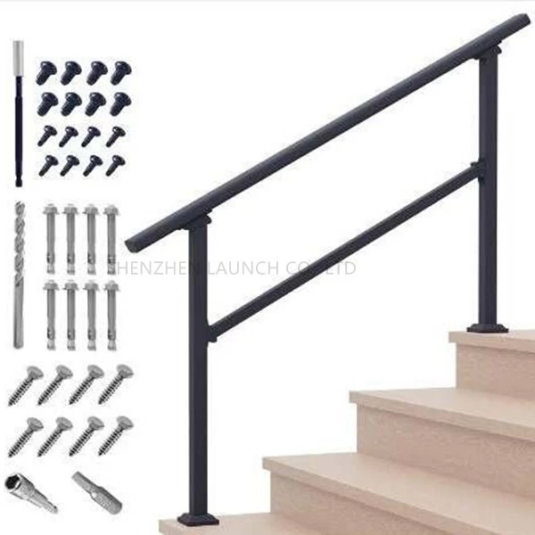 Outdoor matte black steel handrail kit