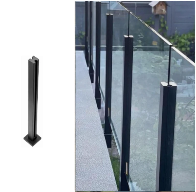 China Poste de balaustrada de vidro ranhurado em aço inoxidável preto em formato redondo ou quadrado para grades de vidro fabricante