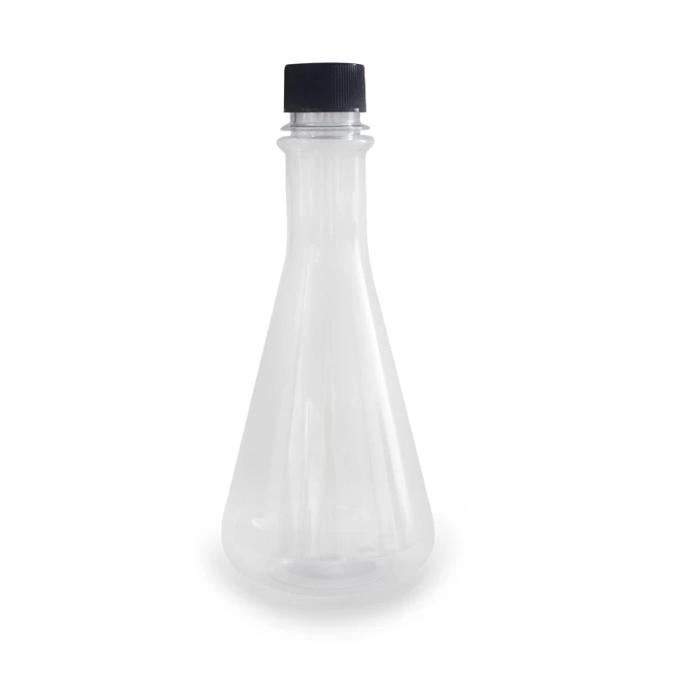 China Erlenmeyer Conical Flask Shape 12 oz 380ml Plastic Juice Bottles manufacturer