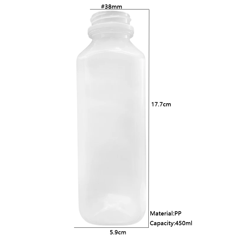 Πλαστικά μπουκάλια ζεστής πλήρωσης PP 450ml Τετράγωνα άδεια πλαστικά μπουκάλια χυμού 15oz