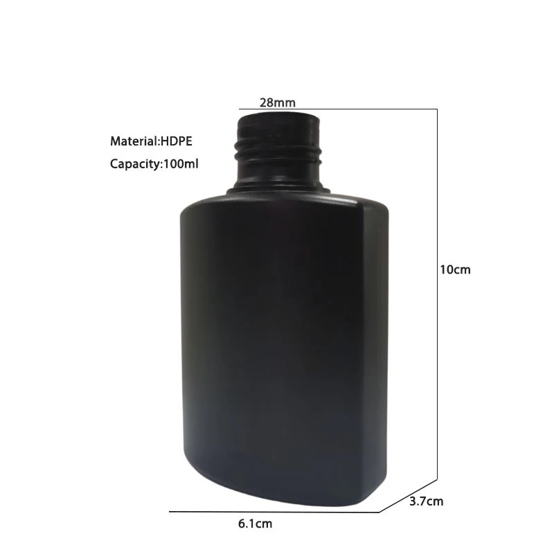 Huile de bronzage empaquetant la bouteille en plastique de compression de lotion du noir 100ml de place plate de HDPE