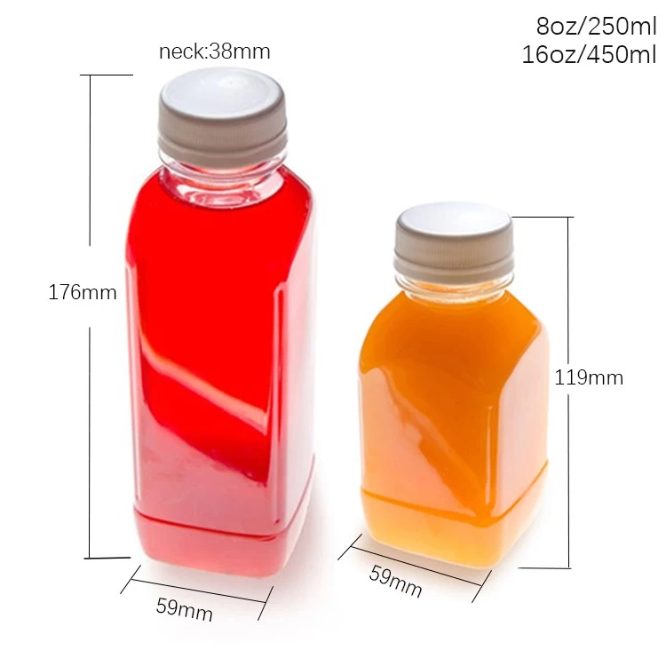 Botella de jugo de plástico vacía de 8OZ 16OZ