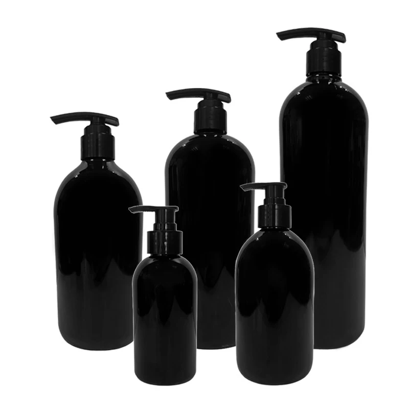 China 250ml 500ml 800ml 1L Black Body Wash Bottle Plastic Shampoo Bottle manufacturer