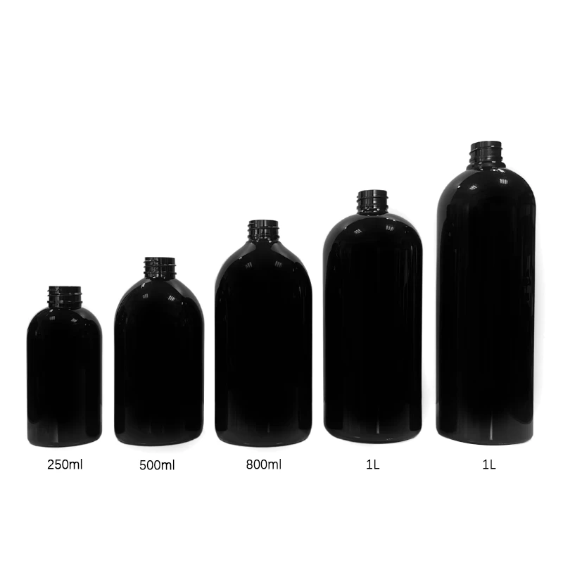 China 250ml 500ml 800ml 1L Black Body Wash Bottle Plastic Shampoo Bottle manufacturer