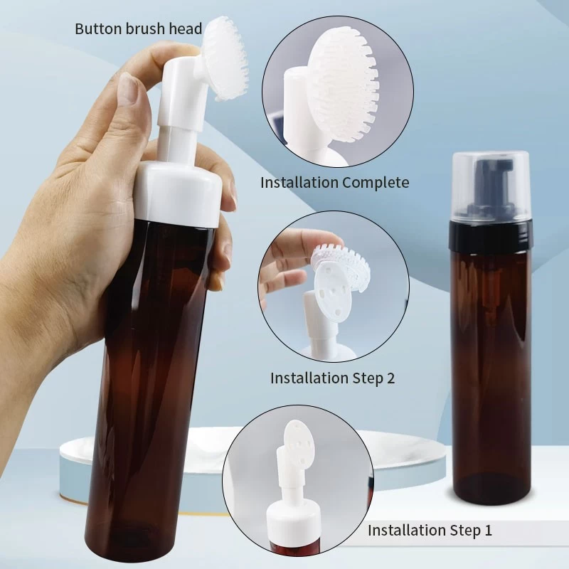 Custom PET Clear Amber Plastic Facial Cleanser Bottle with Silicone Brushes – Perfect for Wholesale & Brand Customization
