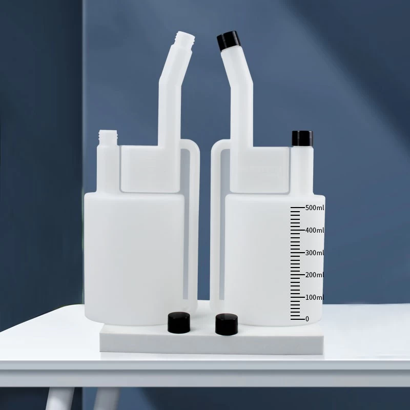Custom HDPE 500ml / 17oz Twin Neck Measuring Bottle – Ideal for Laboratory, Chemical, Ink & Liquid Fertilizer Dispensing