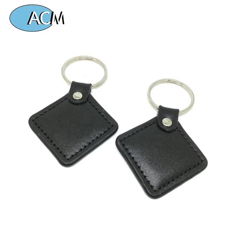 Rfid Logo Print Pu 13.56mhz Nfc Upscale Keyfob Embossed Customized Leather Keychain