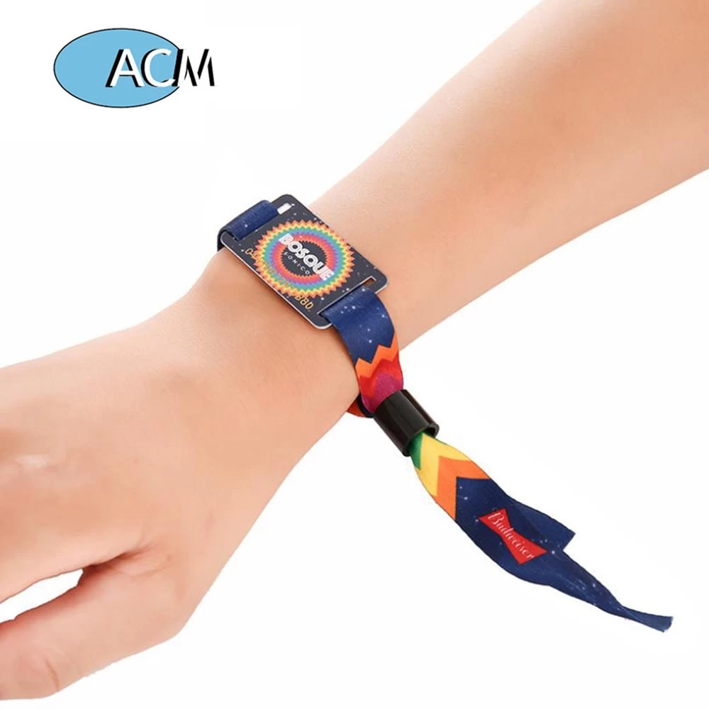 High quality woven fabric bracelet custom polyester festival elastic wristband for events