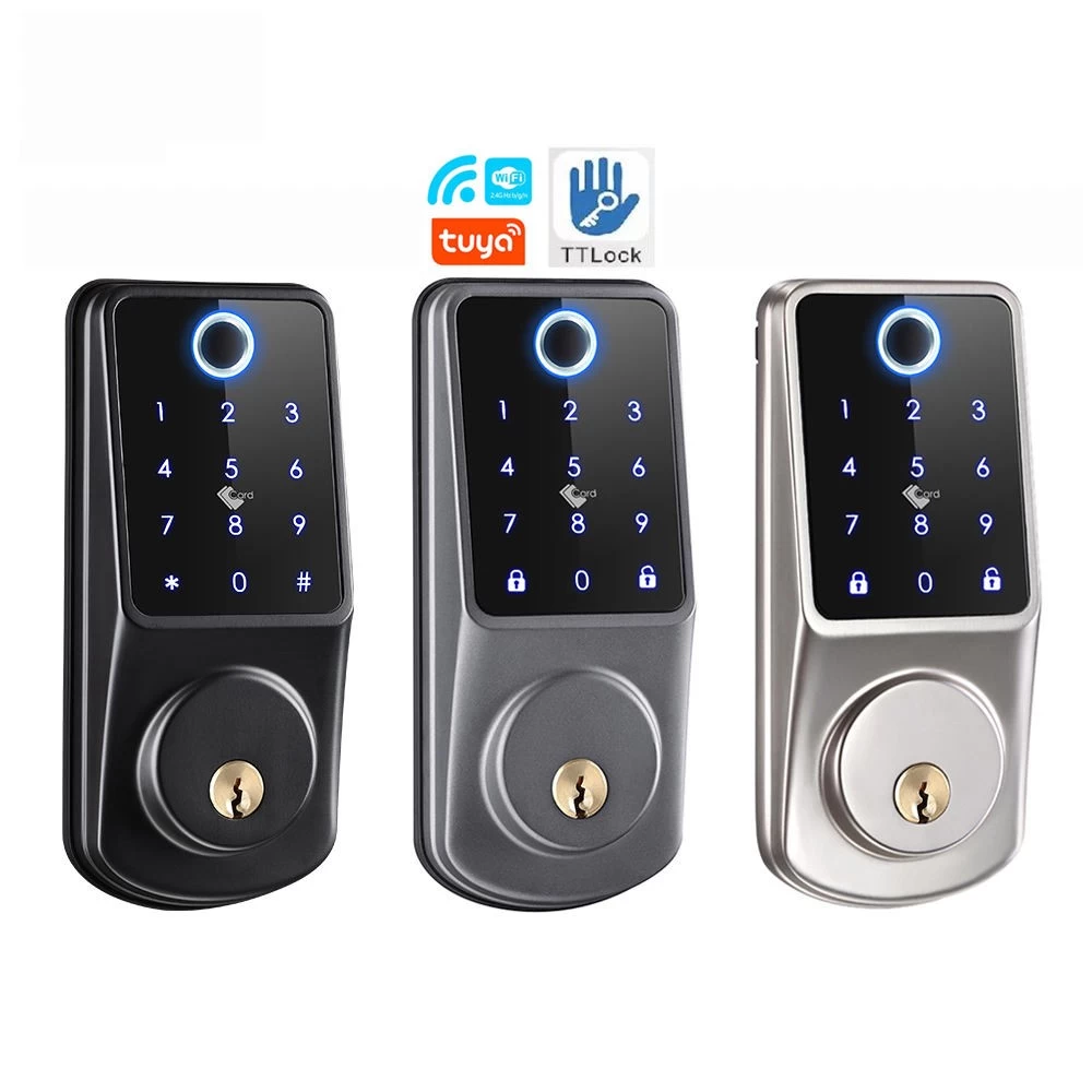 China Tuya Wifi Keyless Keypad Finger Print Deadbolt Lock Small Smart Fingerprint Door Lock Set manufacturer