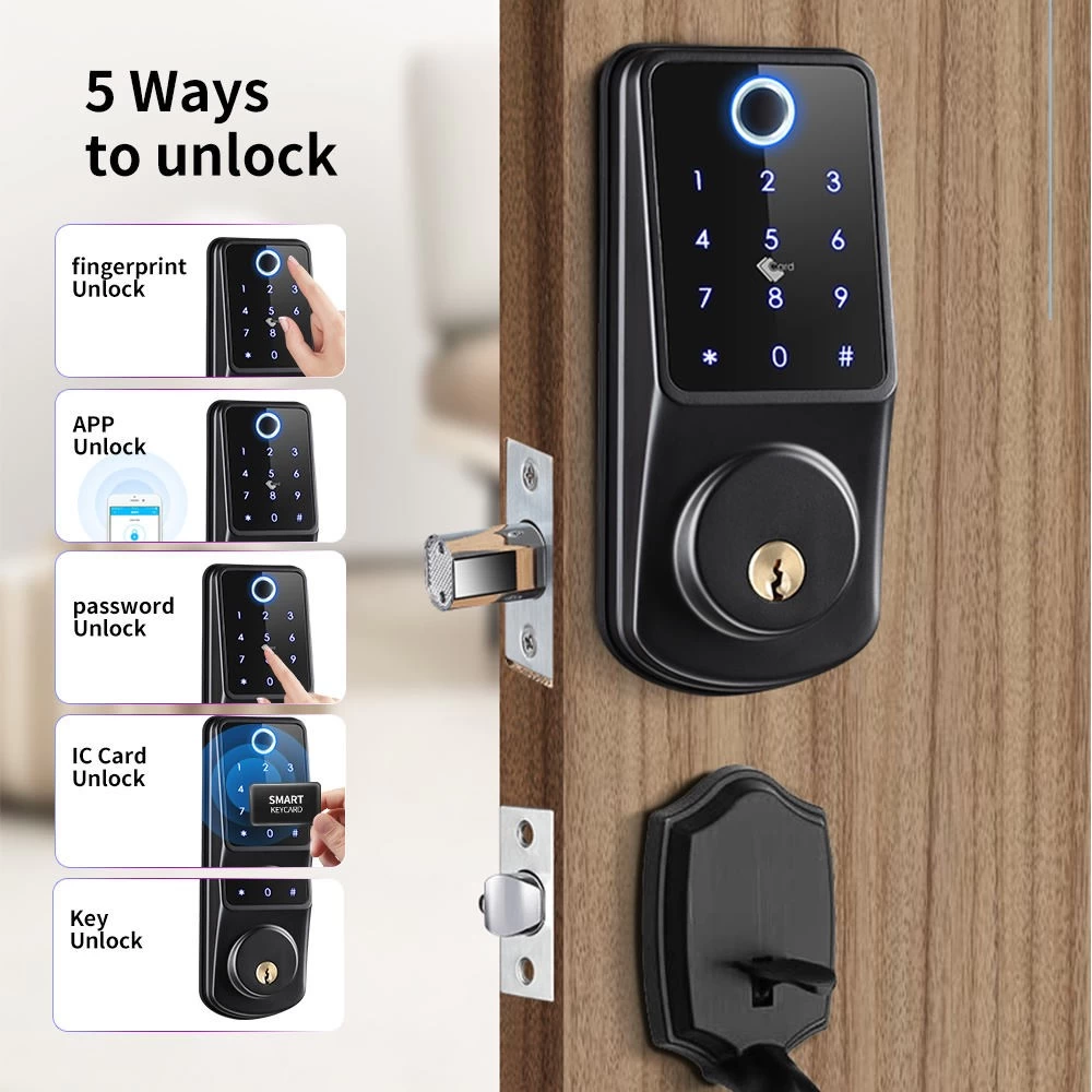 Cerradura de cerrojo electrónico BLE TTLOCK Código de huellas dactilares  Cerradura de puerta inteligente para puertas de madera