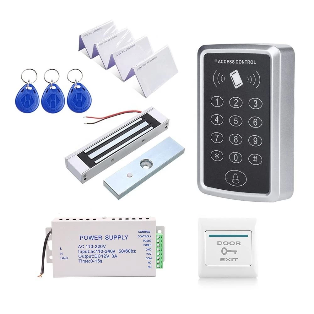 China Stand Alone Access Control System Kit 180kg Electric Magnetic Lock 12V Power Supply Exit Button Full Set Door Open Entry System manufacturer