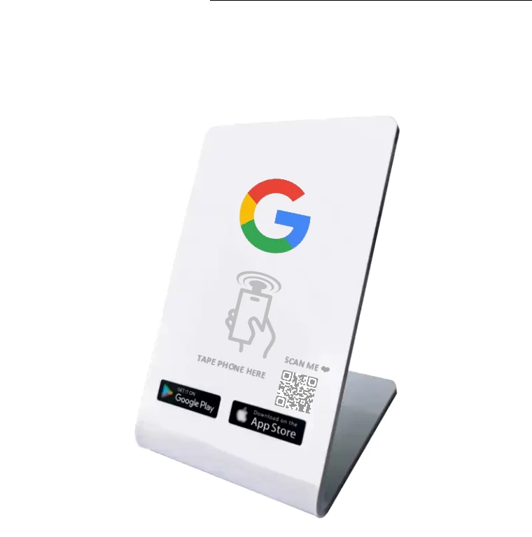 China Maßgeschneiderter QR-Code, Google-Rezension, Acryl-NFC-Ständer, berührungsloses Nfc-Display zum Scannen, für Google-Rezension, Uv 13,56 MHz, Menüständer Hersteller