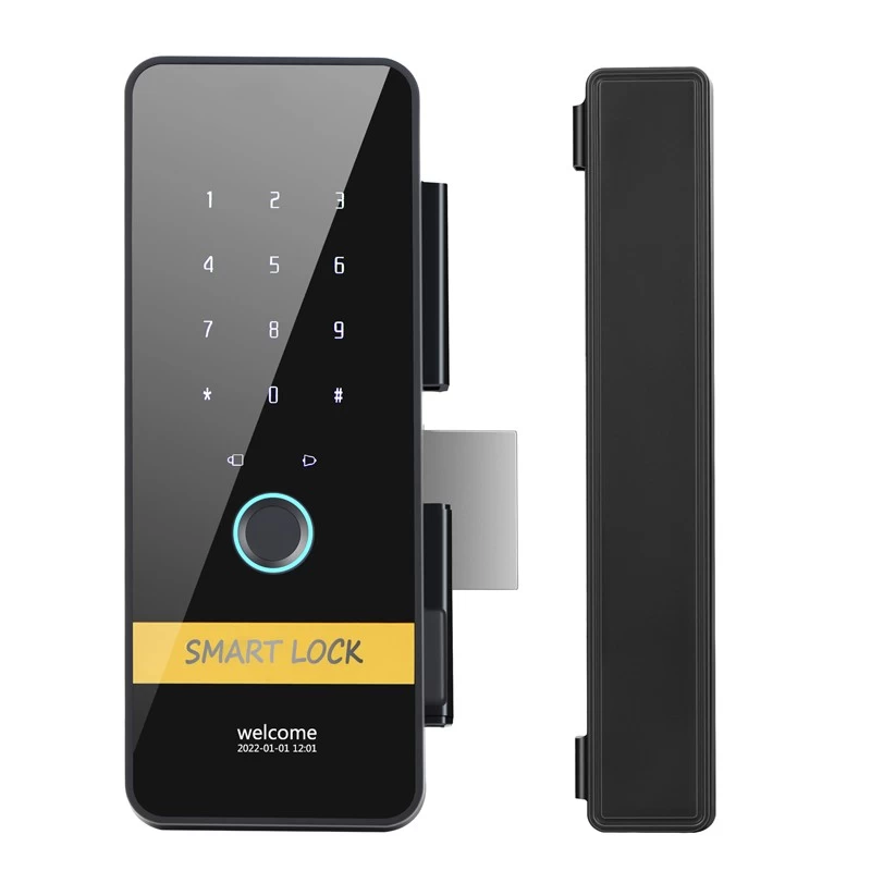 China Digital Biometric Frameless RFID Card Code TTlock Smart Fingerprint Glass Door Lock with Key manufacturer