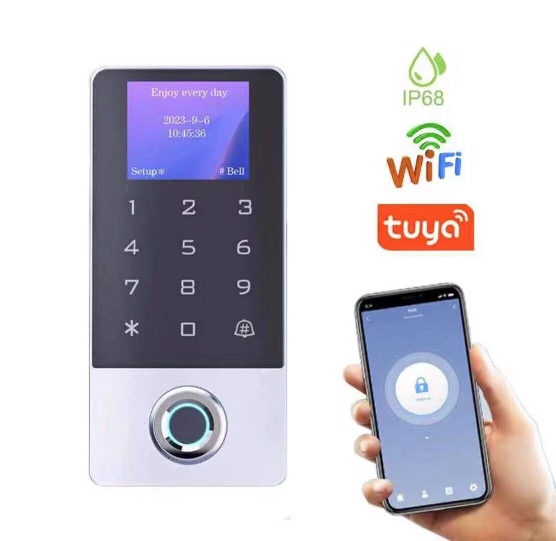 Китай Металлическая RFID-карта, автономная система контроля доступа к дверям, IP68, водонепроницаемый, WIFI, TUYA, биометрический контроллер доступа по отпечаткам пальцев с ЖК-дисплеем производителя