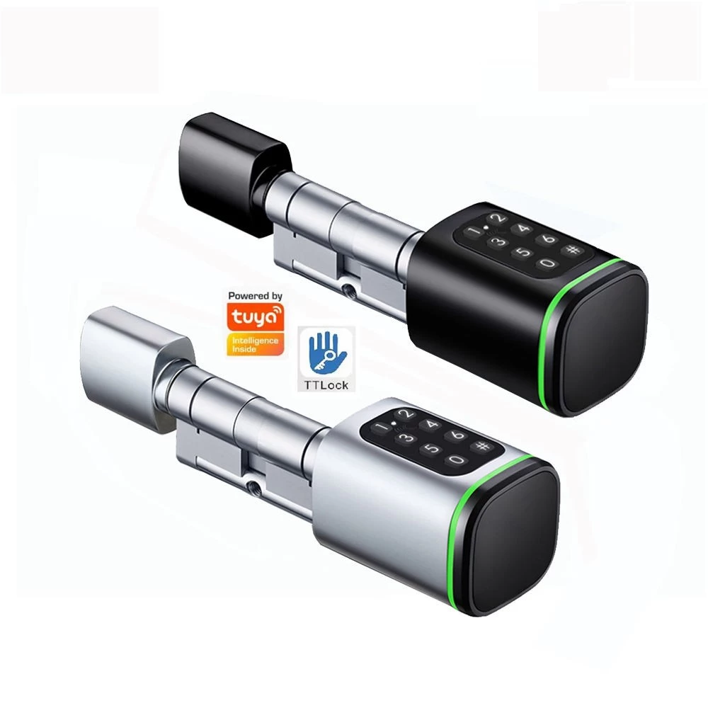 China Euro Standard Smart Cylinder with TTlock Tuya Bluetooth Adjustable Cylinder Size Electronic Password Card Key Smart Lock manufacturer