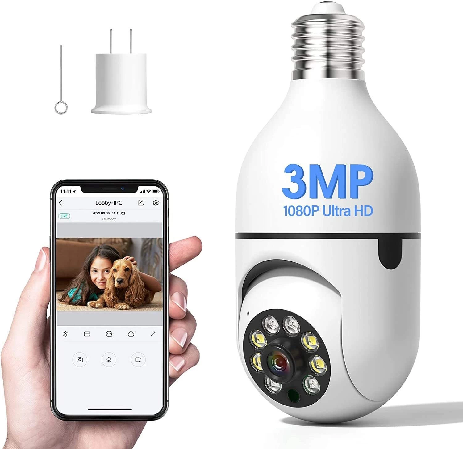 China Light Bulb Security Camera 3MP Connect 2.4GHz WiFi Wireless 1080p Indoor Surveillance Camera,Light Bulb Security Camera manufacturer